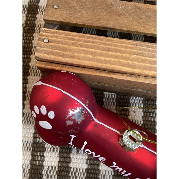 Charming Yorkie Hand Blown Glass Christmas Tree Ornament + I Love My Dog Bone - Picture 10 of 13
